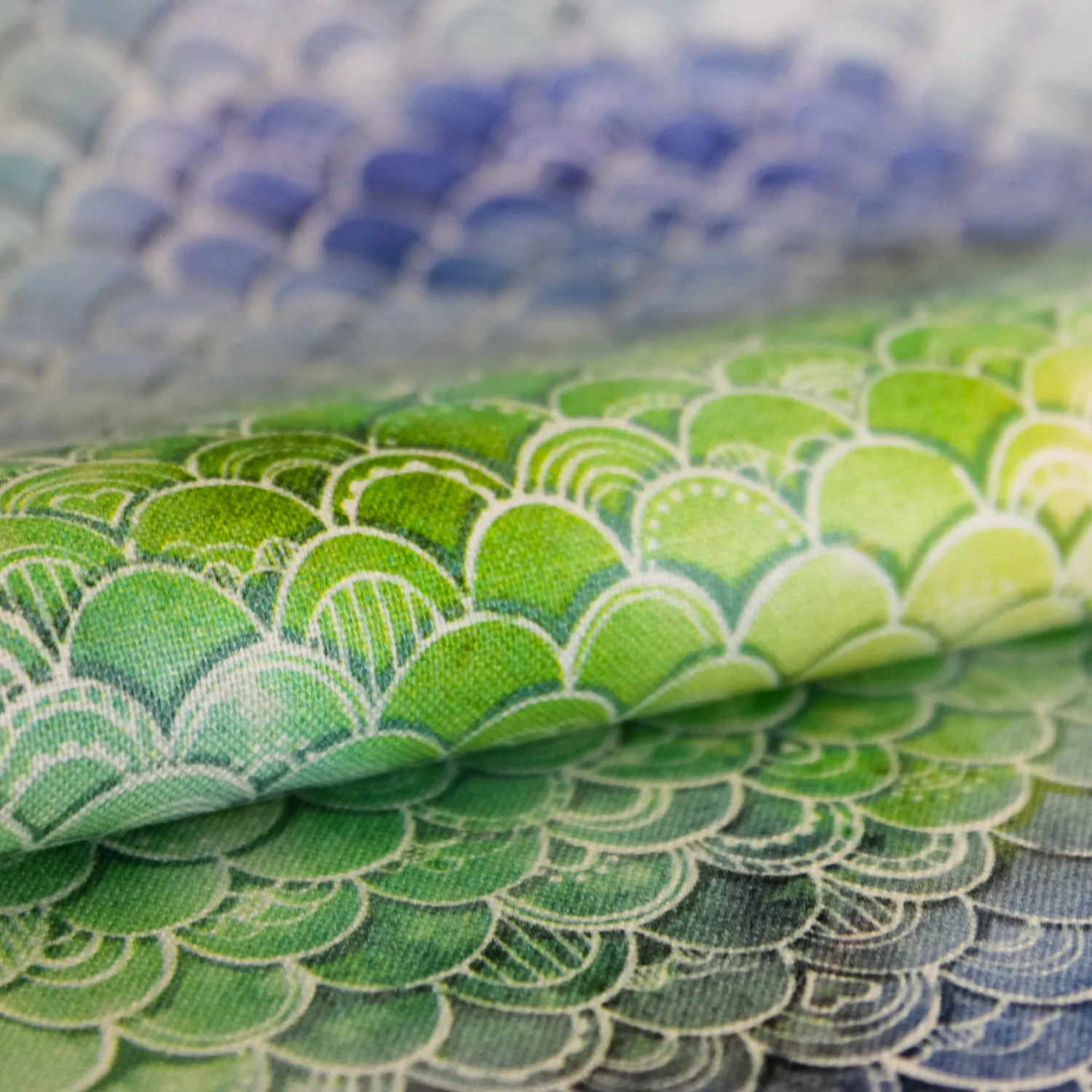 Katoen blauw/groen met schubben